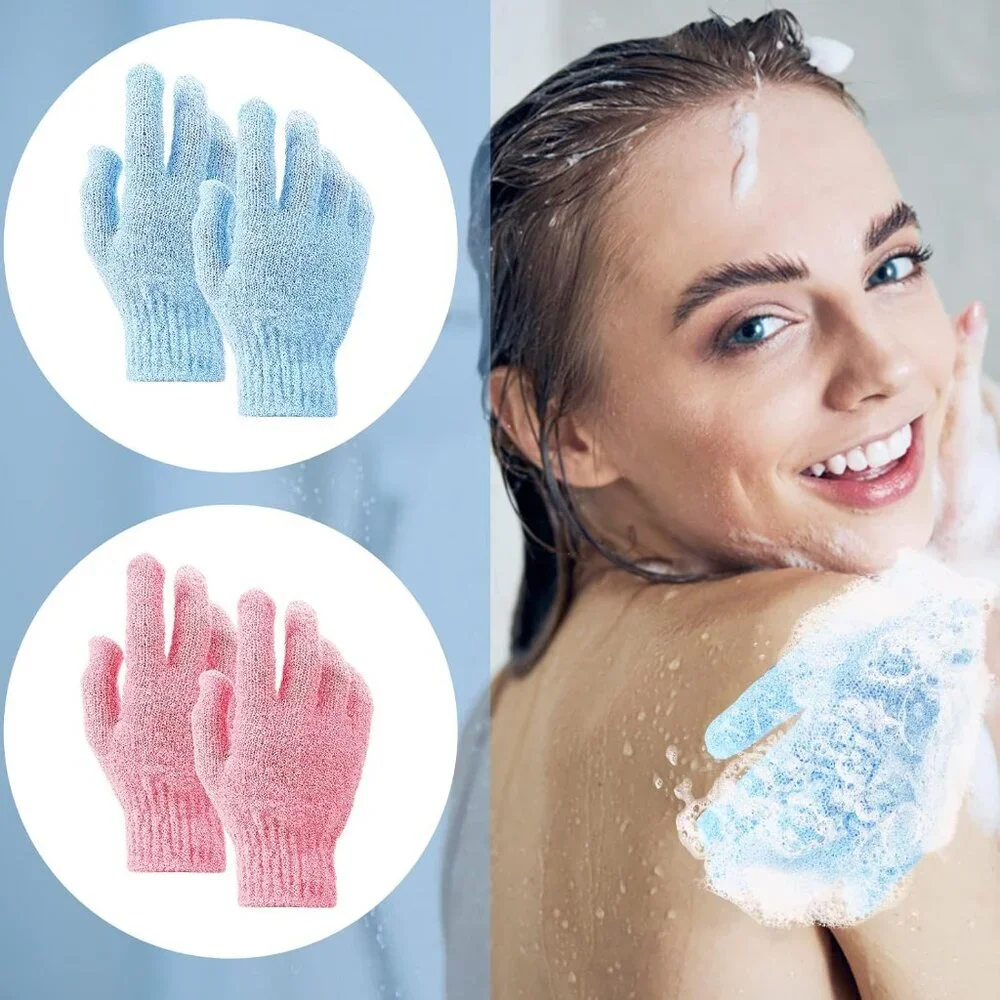 2 Pair Bath Gloves for Shower Natural Loofah Exfoliating Wash Gloves for Body an